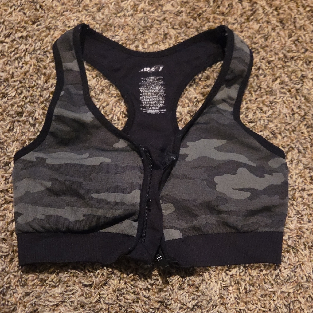 Avia Camo Zip-Front Sports Bra